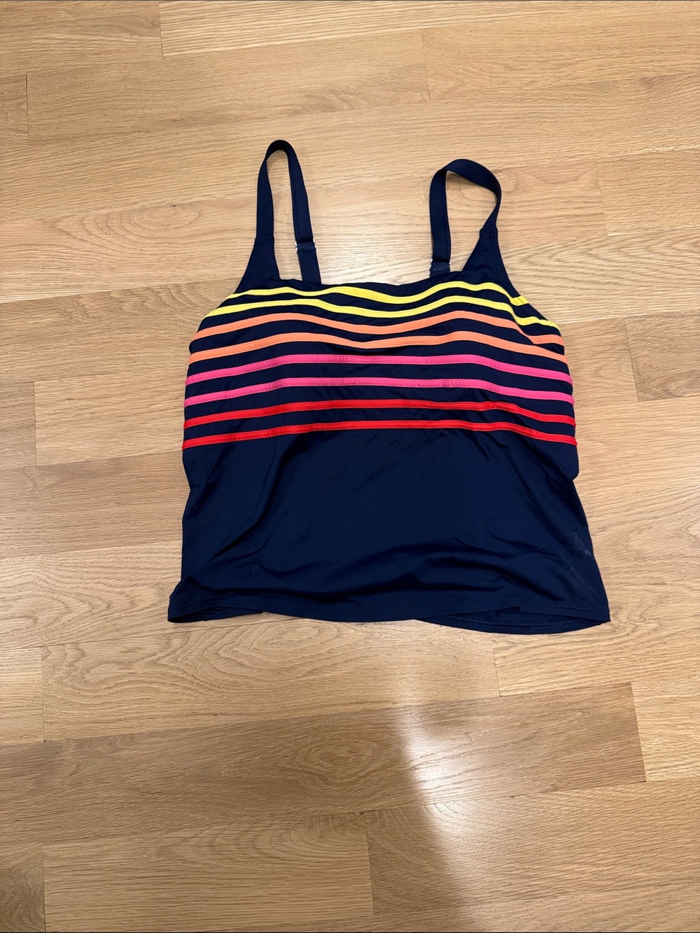 Lands' End Navy striped tankini top Swimwear 1x 16w-18w